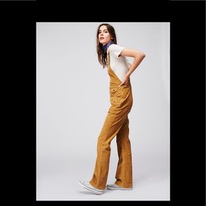 Free People Moving Away Honey Corduroy Overalls 29